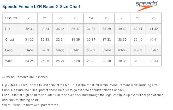 Speedo One Piece Swimsuit Size Chart