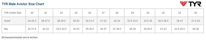 Tyr Bathing Suit Size Chart