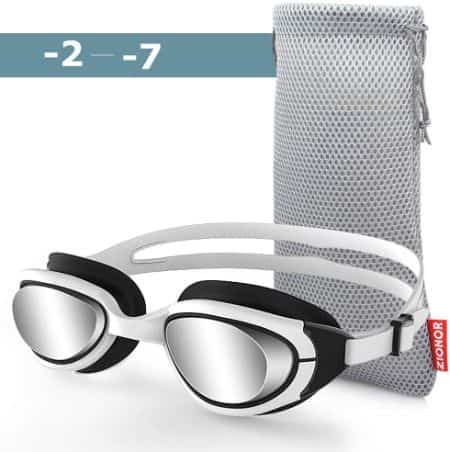 Zionor RX Prescription Swim Goggles Optical Corrective Swimming Goggles Leakproof Anti-Fog UV Protection Nearsighted Shortsighted Myopia for Men and Women 