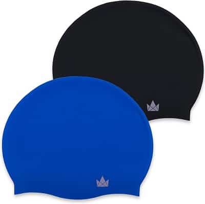 Leshang Polyester Swim caps 2 Pack PBT Fabric Swimming Cap for Adult Junior Kids Childen One Size Bath Hat 