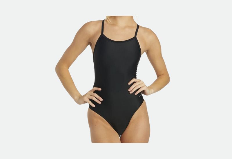 Sporti Solid Thin Strap One Piece Swimsuit